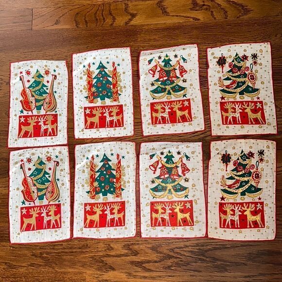 Vtg Mid Century Lewis Garland Christmas/Holiday themed cocktail napkins in folio - Picture 2 of 13